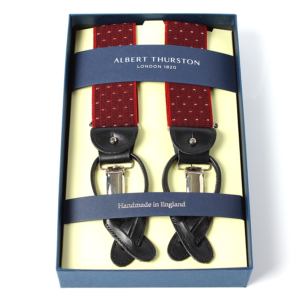 AT-2313-WI Albert Thurston Dây đai đeo Quần Chữ Y Ghim Cài Chấm Mẫu 35MM Màu đỏ Rượu Vang[Lễ Phục Kiện Trang Trọng] ALBERT THURSTON