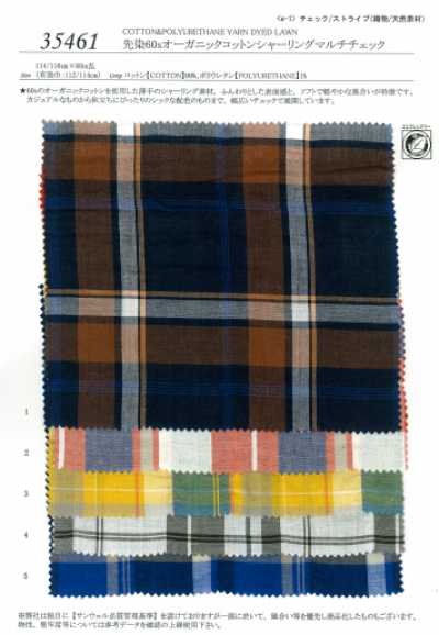 35461 Cotton hữu cơ 60s nhuộm sợi shirring kẻ caro đa sắc