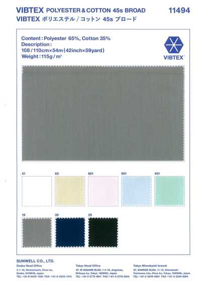 11494 VIBTEX polyester/cotton 45s vải broadcloth