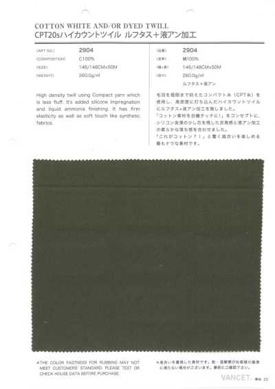 2904 CPT20s Twill Mật độ Cao Xử Lý Luftas + Amoniac Lỏng
