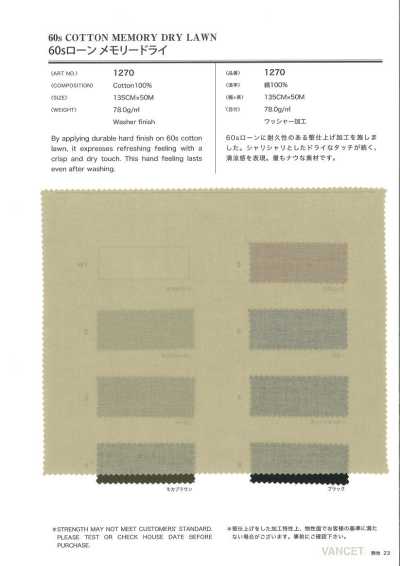 1270 Vải Cotton Lawn 60S Memory Dry