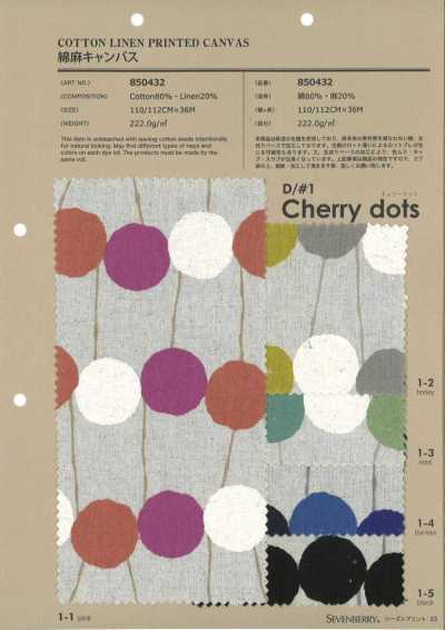 850432 SEVENBERRY® Vải Bố Canvas Cotton Sợi Gai Chấm Cherry