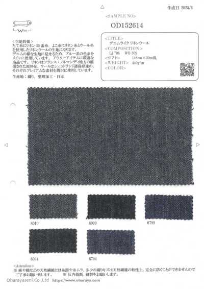 OD152614 Vải lanh pha len giống denim