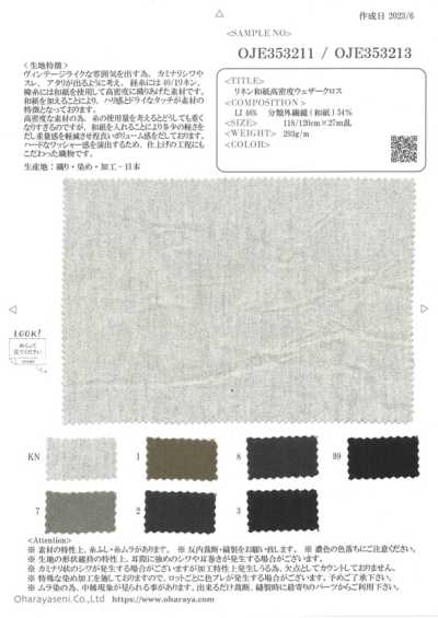 OJE353213 Vải Weather Mật độ Cao Linen Giấy Washi (Màu)