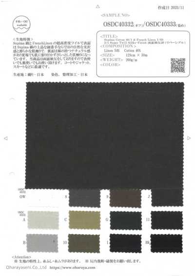 OSDC40332 Supima Cotton 80/1 & French Linen 1/60 dệt chéo siêu cấp 2/1, hoàn thiện bóng mượt, đã kiểm vải hai mặt (có thể đảo mặt) (trắng ngà)