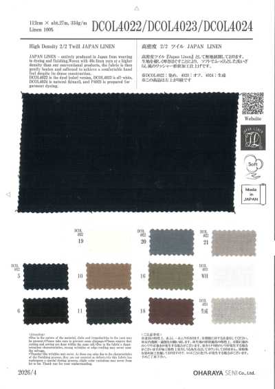 DCOL4022 Vải Twill 2/2 Mật độ Cao, Lanh Nhật Bản