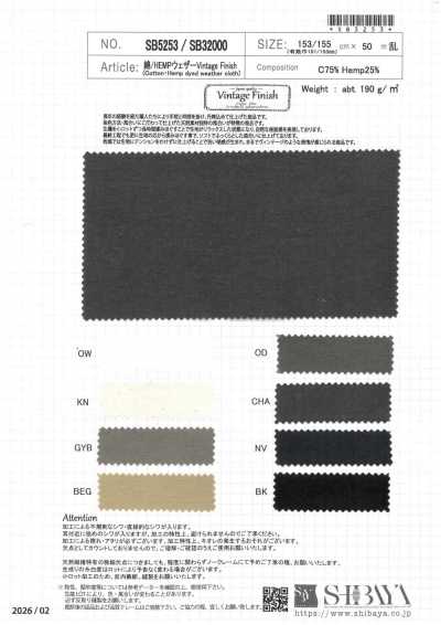 SB5253 Vải Weather Cotton/hemp Hoàn Thiện Vintage