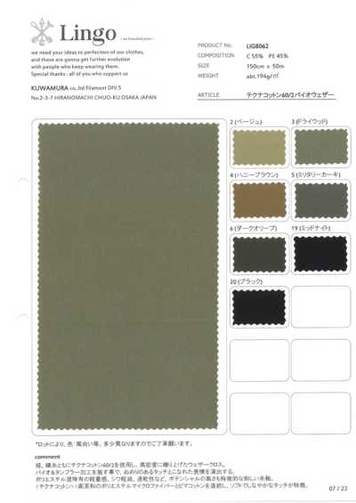 LIG8062 Tekna Cotton 60/2 Vải Weather Bio