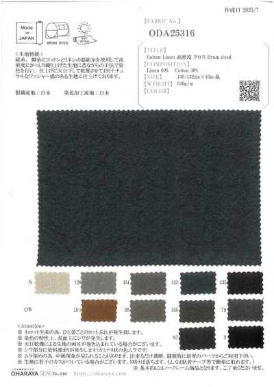 ODA25316 Vải Cotton Linen Mật độ Cao Nhuộm Trống