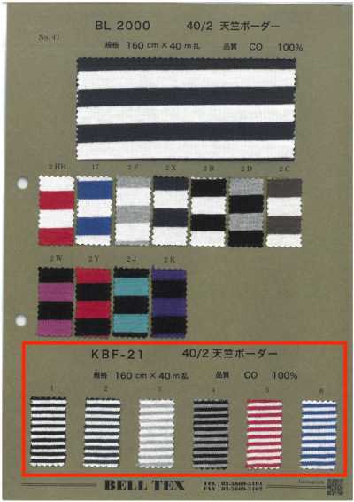 KBF-21 40/2 Vải Cotton Tenjiku Sọc Ngang