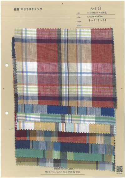 A-8129 Kẻ Caro Madras Cotton Sợi Gai