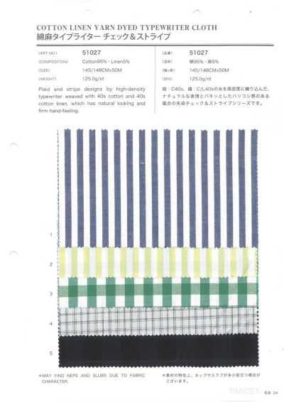 51027 Vải Cotton Typewritter Cotton-sợi Gai Kẻ Caro & Kẻ Sọc