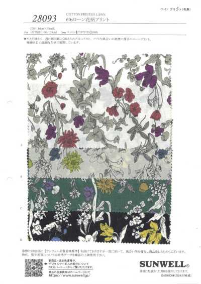 28093 Vải cotton lawn 60s in họa tiết hoa