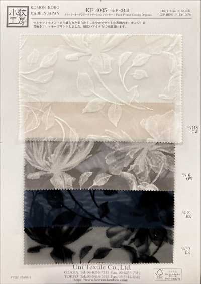 KF4005-DF-3431 Vải Organdy Màu Kem Chuyển Màu Phủ Nhung