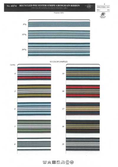 6074 Ruy Băng Gân Sần Kẻ Sọc Polyester Tái Chế