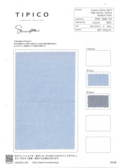 SPM-1690-YD Vải Oxford Mật độ Cao Nhuộm Sợi Supima Cotton 80/2 Hoàn Thiện đàn Hồi