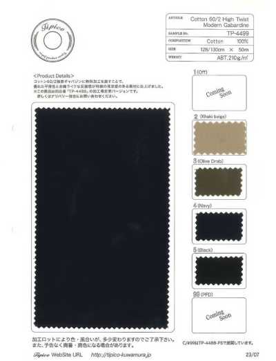 TP-4499 Vải Gabardine Hiện đại Sợi Cotton 60/2 Xoắn Cao