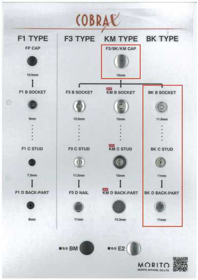 BK-A/B/C/D COBRAX® BK Bộ 4 (Mũ/ổ Cúc/chốt/trụ)