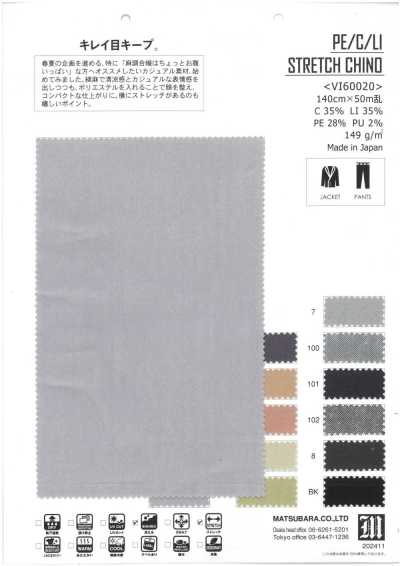 VI60020 Vải Chino Co Giãn Cotton Sợi Gai