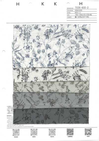 7026-600-2 Vải Cotton Lawn 60 Họa Tiết Thực Vật đường Nét