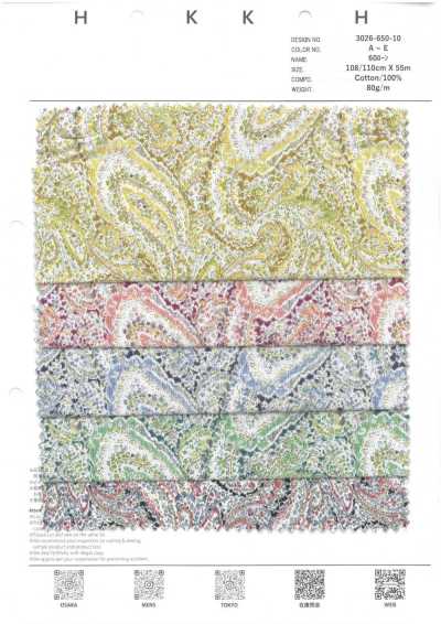 3026-650-10 Vải Cotton Lawn 60 Họa Tiết Paisley