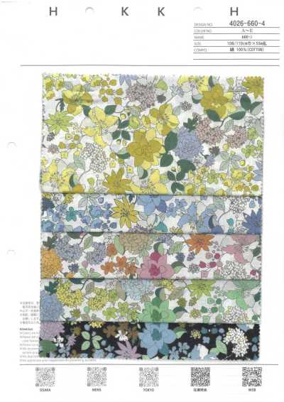 4026-660-4 Vải Cotton Lawn 60s, Hoa Cỡ Vừa Kiểu Chỉ
