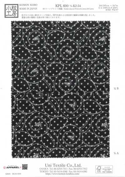 KPL600-DK2-54 Vải Cotton Lawn 60, In, Thêu