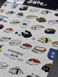 KTS6601 Vải Sợi Gai In Vải Bố Canvas Mèo Sushi Ảnh phụ