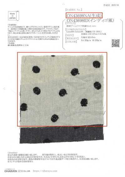 ON43698NA Thêu Chấm Bi Giống Denim Cotton Sợi Gai 4 Inch (Màu Tự Nhiên)