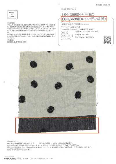 ON43698ID Thêu Kiểu Denim Cotton-gai 4 Inch Chấm Bi (Phong Cách Indigo)