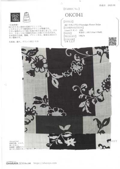 OKC041 60/Vải Lanh In Hoa Sọc Hoài Niệm