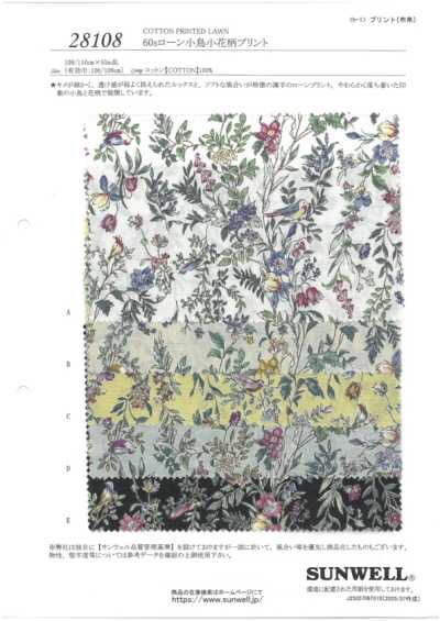 28108 Vải cotton lawn 60s in họa tiết chim nhỏ và hoa nhỏ