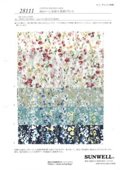 28111 Vải cotton lawn 60s in họa tiết hoa nhỏ màu nước