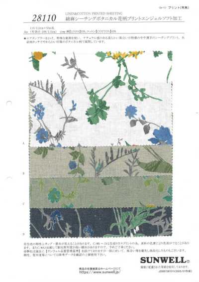 28110 Vải Mộc Cotton Sợi Gai In Họa Tiết Hoa Thực Vật, Xử Lý Angel Soft