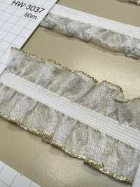 HW-3038 Vải Vải Organdy Xếp Nếp đôi Với Băng Co Giãn Kim Tuyến Vàng[Ruy Băng, Băng, Dây] Không thương hiệu Ảnh phụ