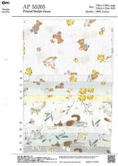 AP55205-DR Vải Gạc đôi Họa Tiết động Vật Pastel (Gấp đôi)