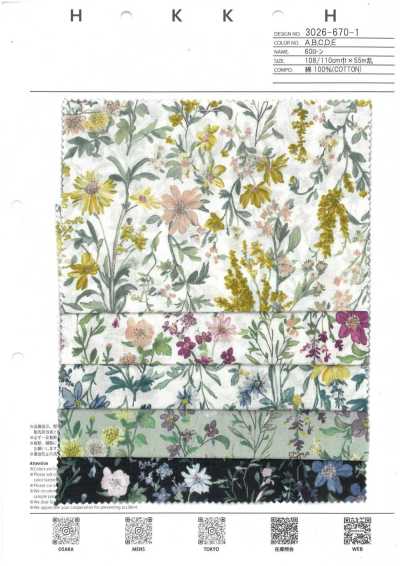 3026-670-1 Vải Cotton Lawn 60 Họa Tiết Hoa Thực Vật