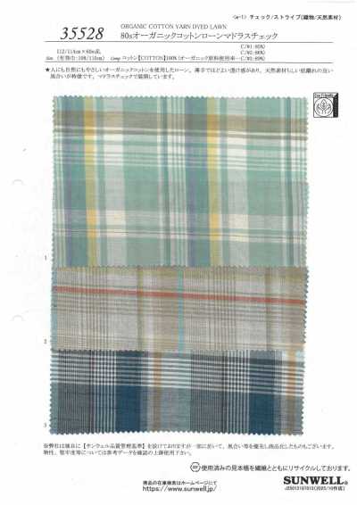 35528 Vải cotton lawn hữu cơ 80s kẻ caro Madras