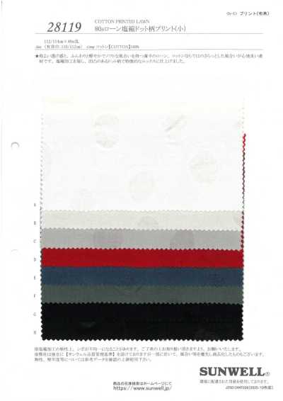 28119 Vải cotton lawn 80s, in co rút muối, họa tiết chấm bi