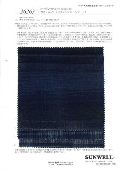 26263 Corduroy Kẻ Caro Indigo 21 Wale Cho áo Sơ Mi