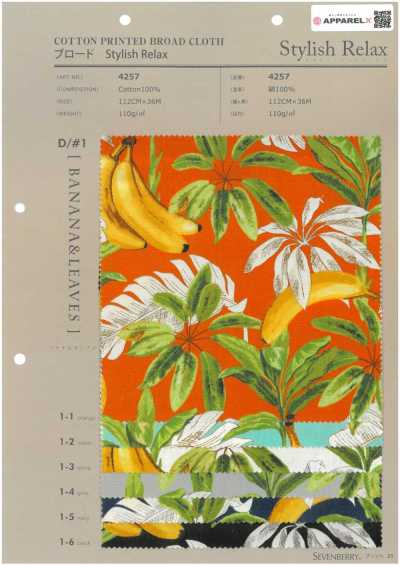 4257 Vải Broadcloth Phong Cách Thư Giãn CHUỐI&LÁ