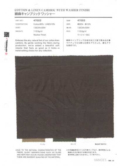 47003 Cambric Cotton Và Sợi Gai, Xử Lý Giặt