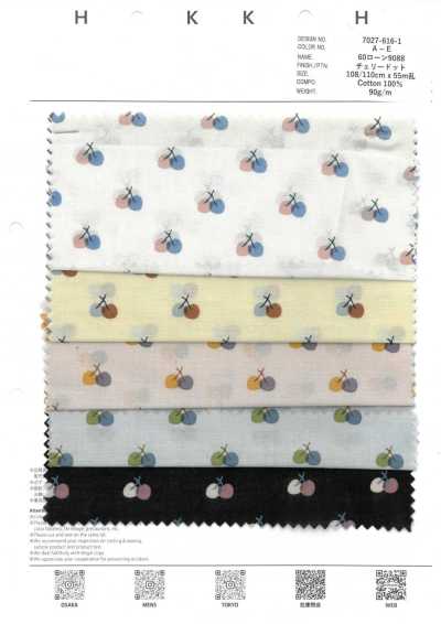 7027-616-1 60 Vải Cotton Lawn 9088 Chấm Bi Cherry