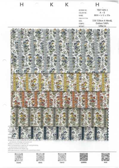 7027-625-1 Vải Cotton Lawn 60 Ripple Kẻ Sọc Hoa