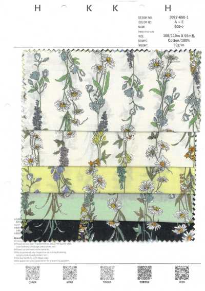 3027-650-1 Vải Cotton Lawn 60 Kẻ Sọc Hoa