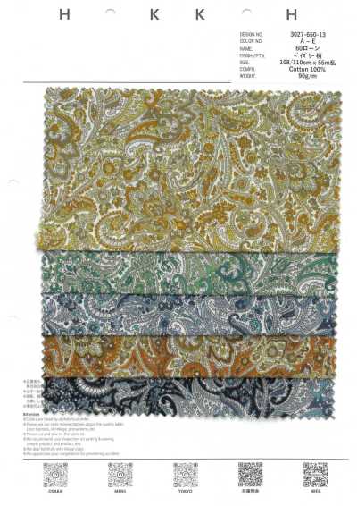 3027-650-13 60 Vải Cotton Lawn Họa Tiết Paisley