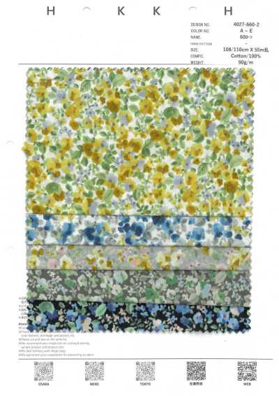 4027-660-2 60 Vải Cotton Lawn Họa Tiết Màu Nước Dày đặc