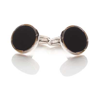 CB-1 Khuy măng sét trang trọng Onyx vàng & bạc dạng tròn