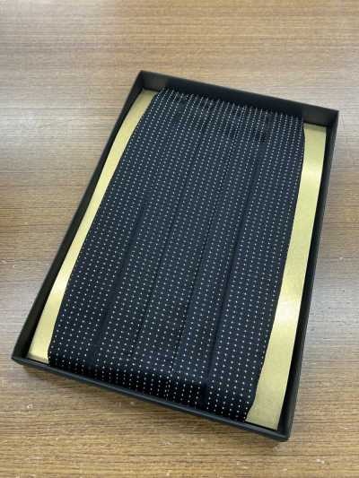 CM-620 Cummerbund chất liệu lụa, họa tiết chấm bi nhũ đen
