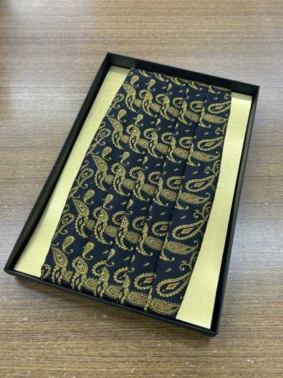 CM-950 Đai nịt eo làm từ chất liệu lụa, họa tiết paisley đen